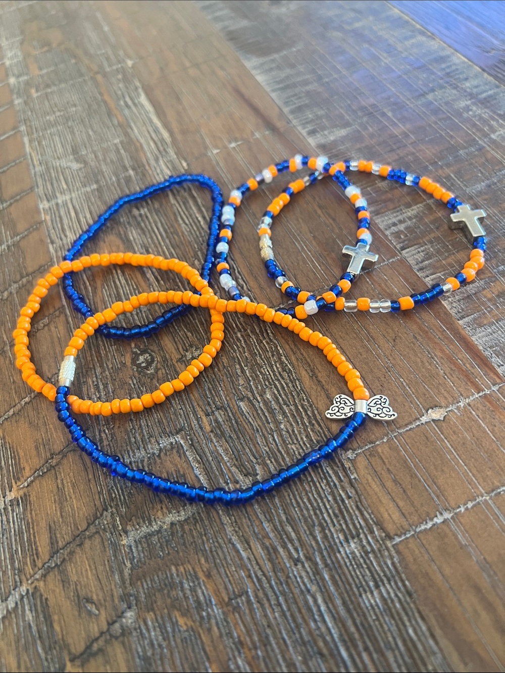 Thunder Beaded Bracelet Set in Blue & Orange - Stretchable Fashion Accessories